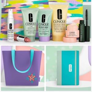Brand New Clinique 8pc gift set +Tote +Journal $114+ value!